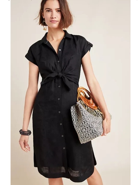 Anthropologie Dresses & Skirts - Anthropologie Kamryn Linen Blend Floral Button-Front Tie Shirt Dress size 8